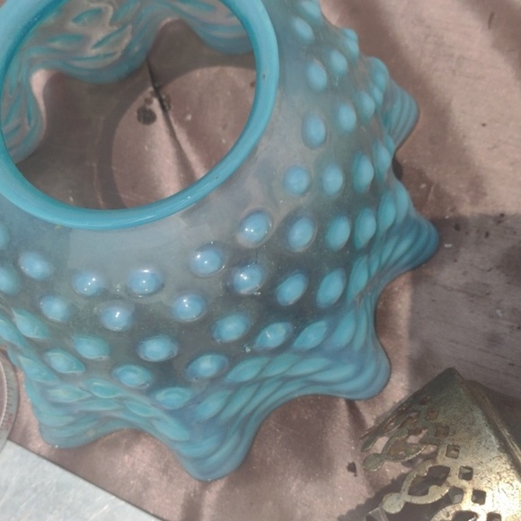 Vintage Blue Hobnail Glass Lamp with Shade - Picture 3 of 3